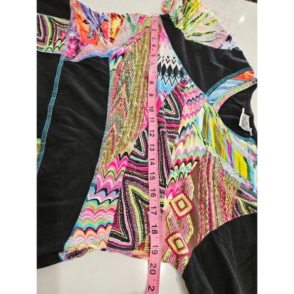 Parsley & Sage Top Petite Large Boho Mixed Media Artsy Colorful 3/4 Sleeve Black - Picture 7 of 8